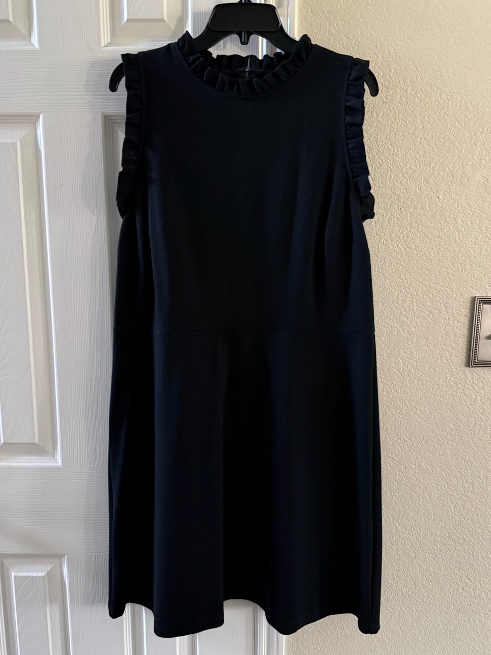 LOFT Black Sleeveless Ruffle-Neck Dress